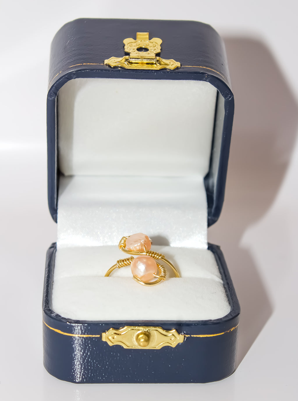 Handcrafted Pink Freshwater Pearl Open Bypass Wire-Wrapped Ring