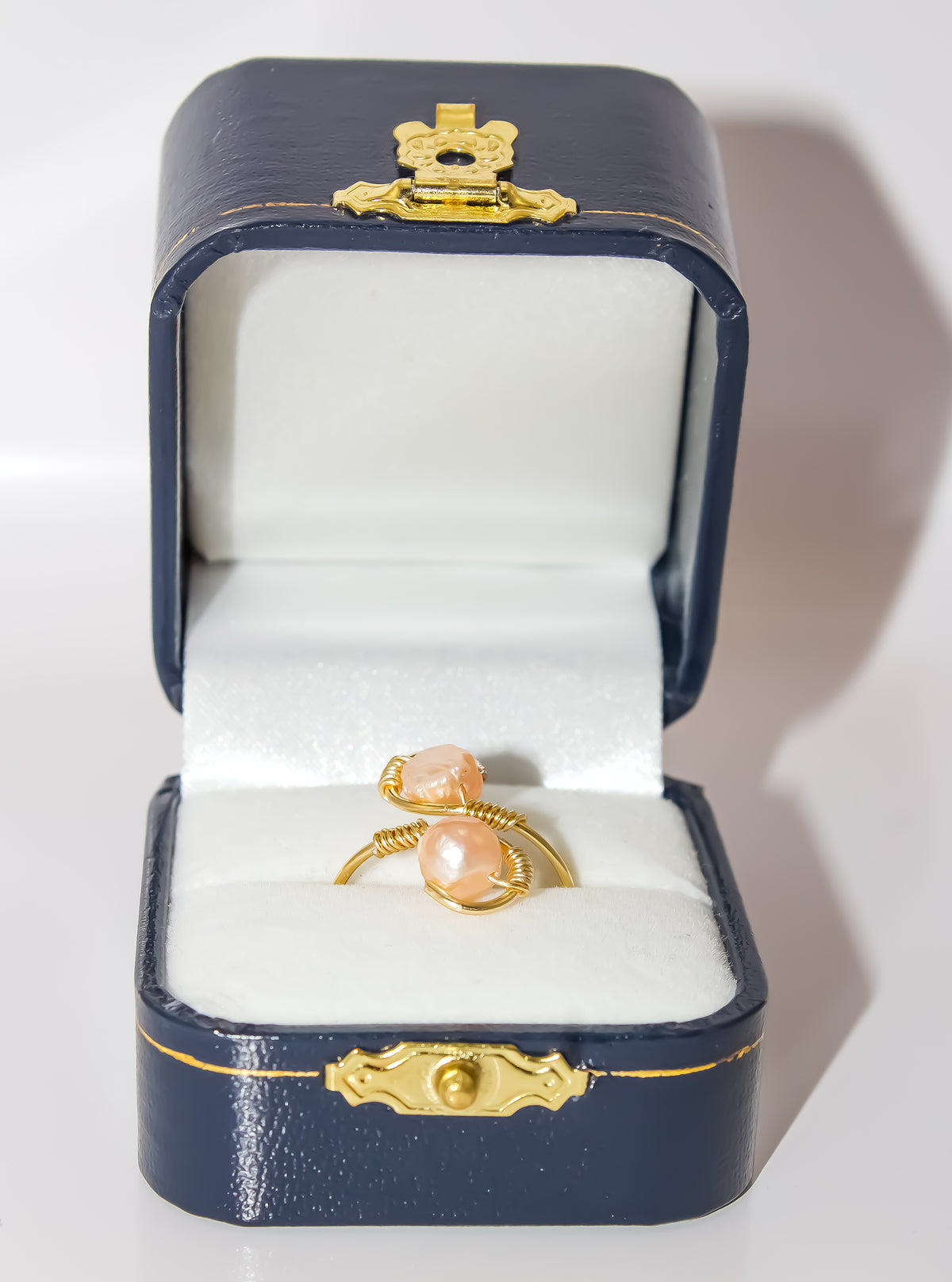 Handcrafted Pink Freshwater Pearl Open Bypass Wire-Wrapped Ring