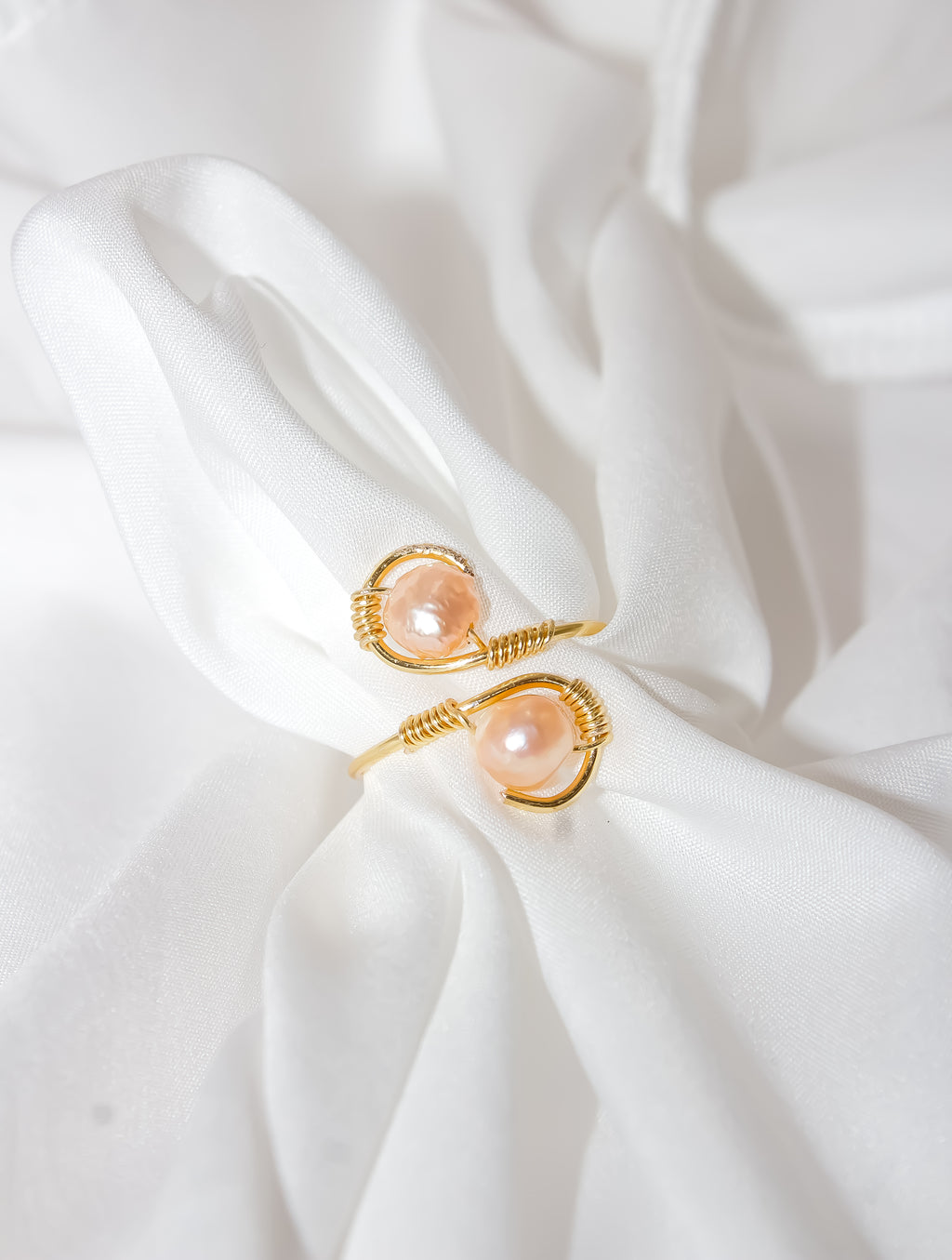 Handcrafted Pink Freshwater Pearl Open Bypass Wire-Wrapped Ring
