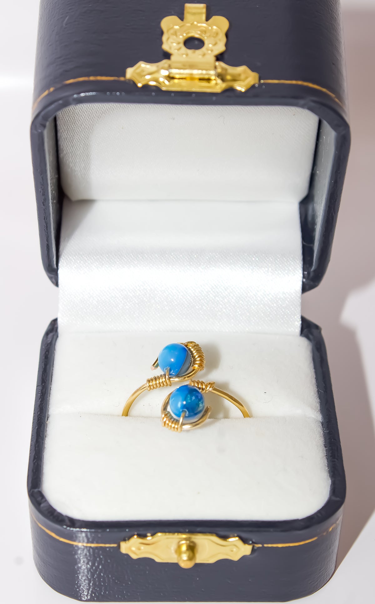 Handcrafted Turquoise Blue Open Bypass Wire-Wrapped Ring