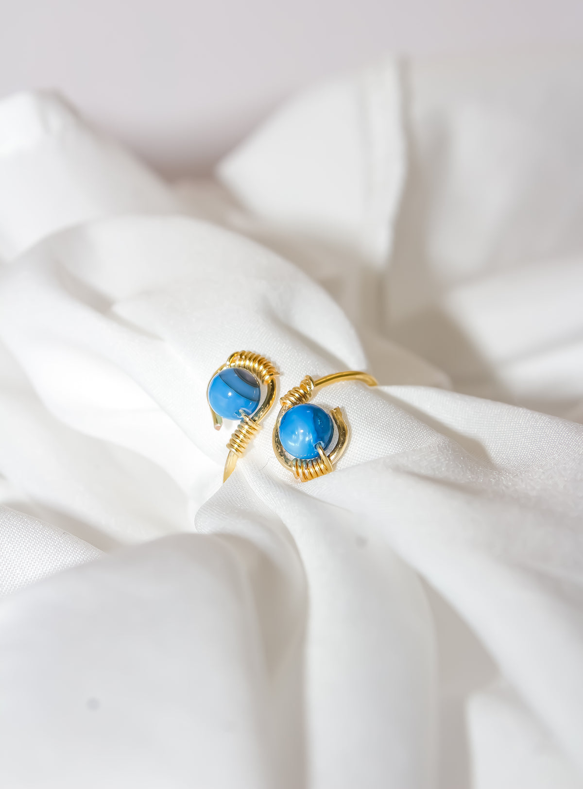 Handcrafted Turquoise Blue Open Bypass Wire-Wrapped Ring