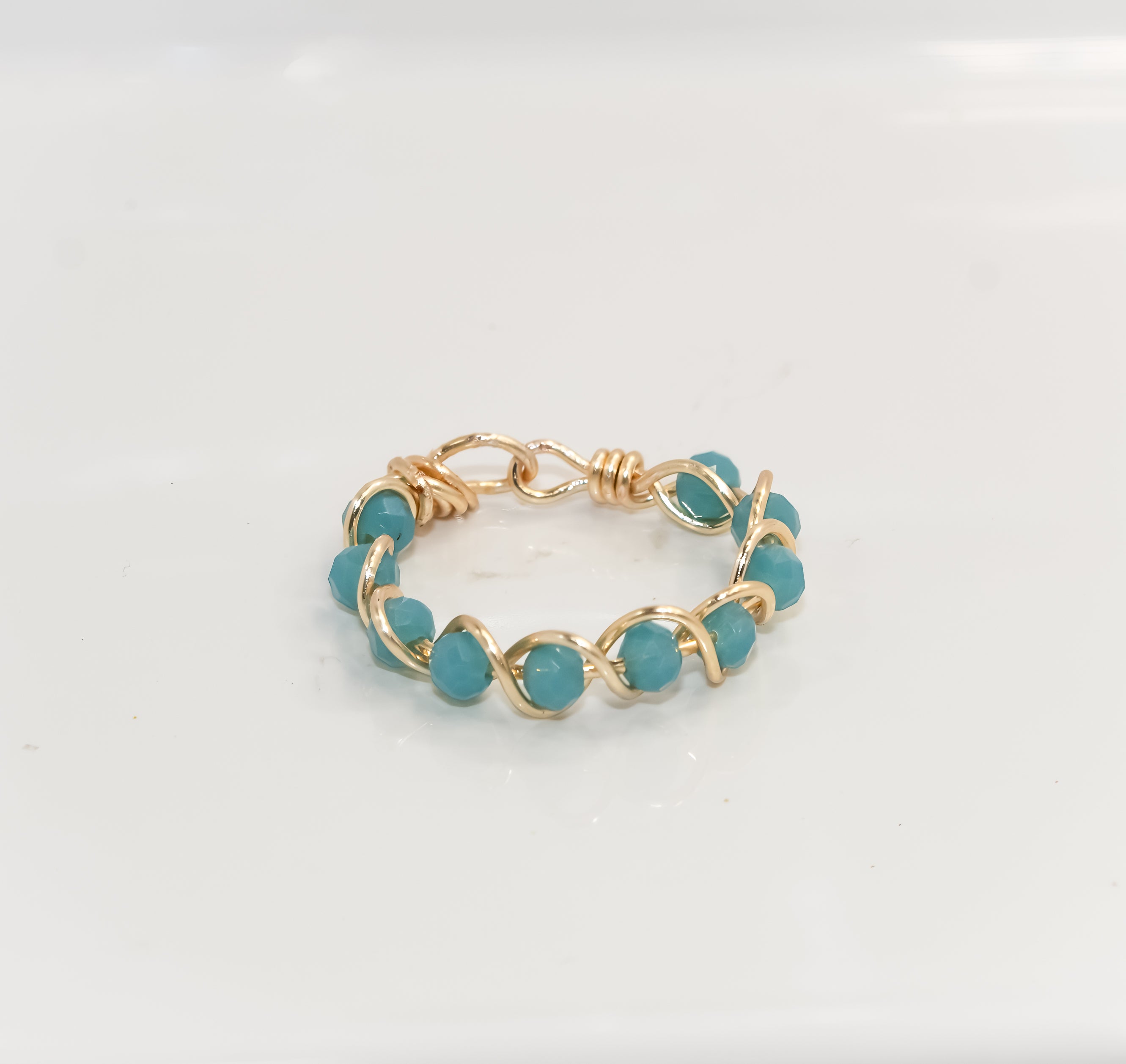 Gold Braided Turquoise Beaded Ring