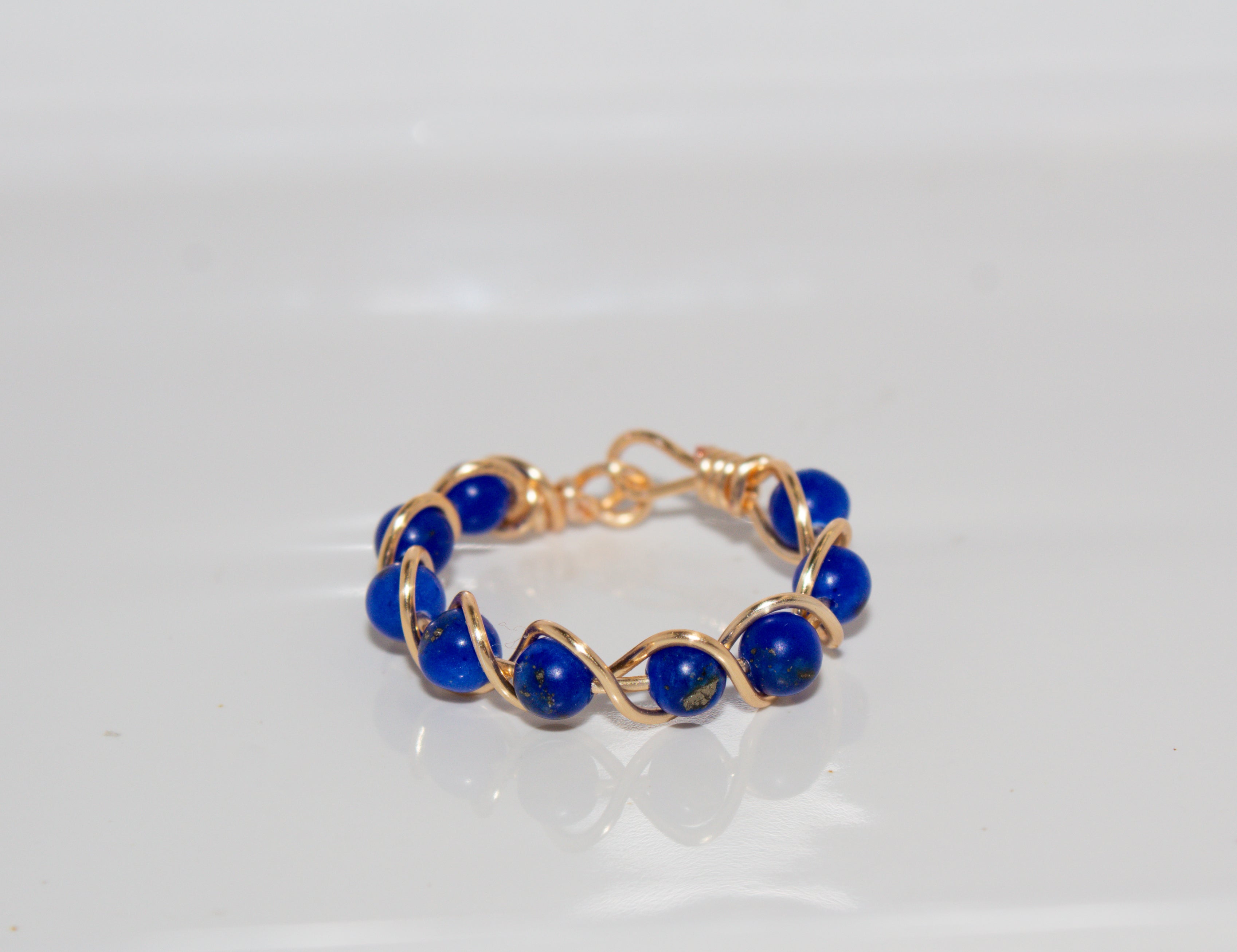 Gold Braided Dark Blue Beaded Ring